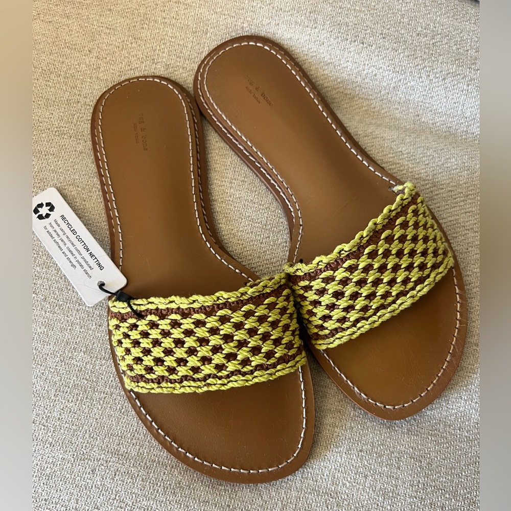 rag & bone Melrose Slide Sandal Leather Yellow brown net size 9 NEW - Picture 3 of 5